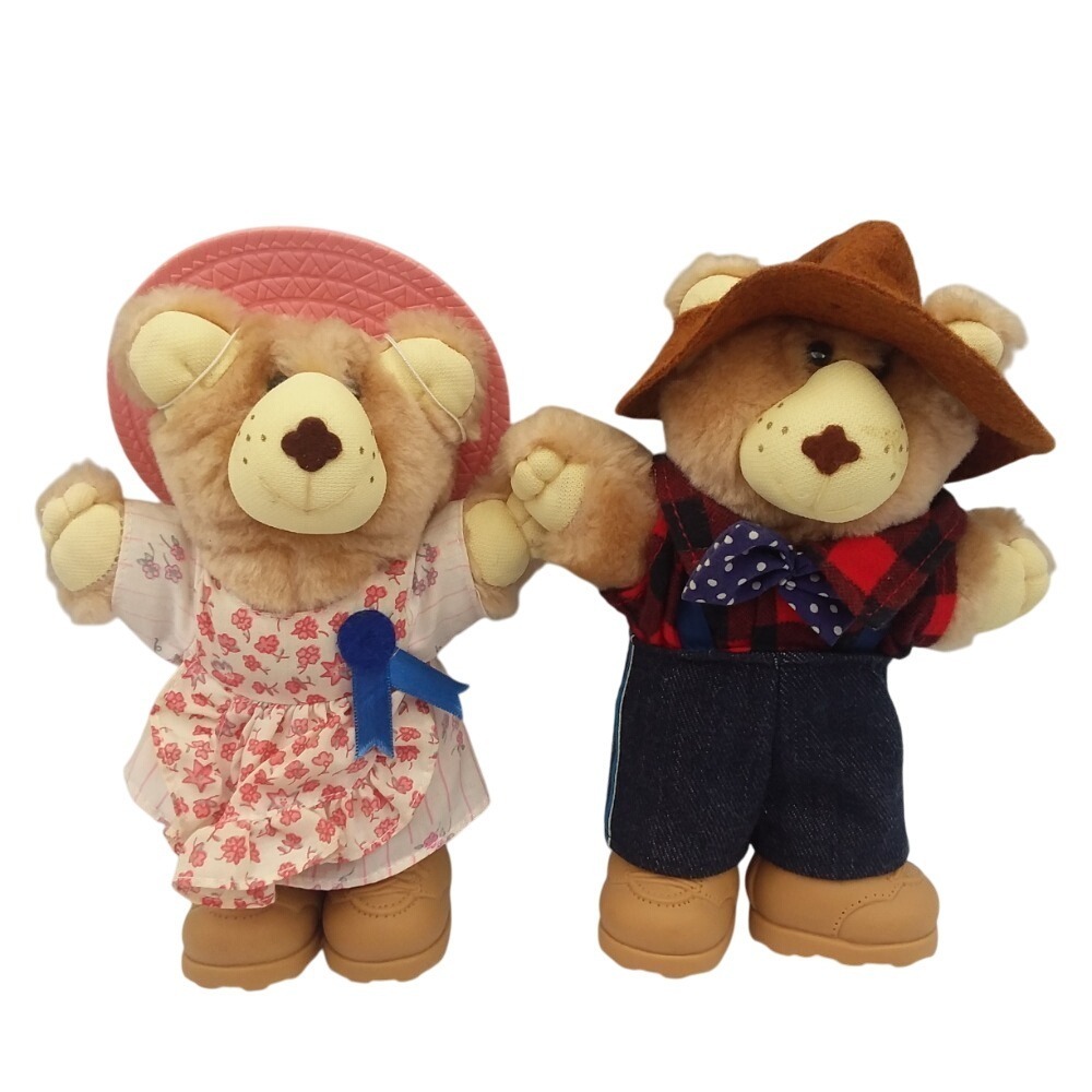 Vintage Furskins Plush 7' Teddy Bear Couple Original Appalachian Artwork Plaid‎